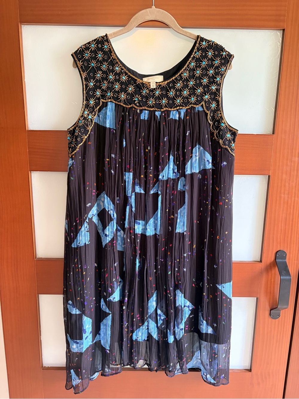 Moulinette Soeurs Black Dress with Turquoise and Gold Bead Embellishment